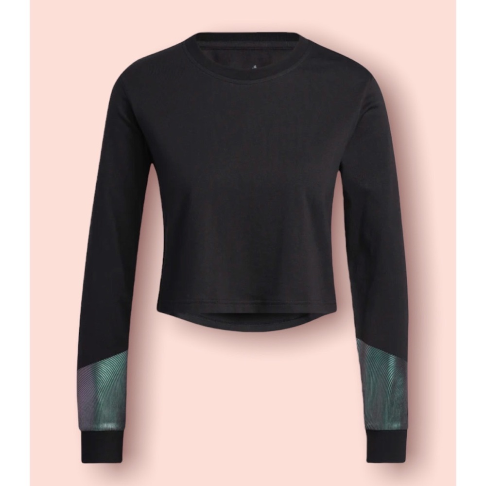 Adidas Women’s Shirt - Metallic Graphic Cropped Long Sleeve Tee - Size S